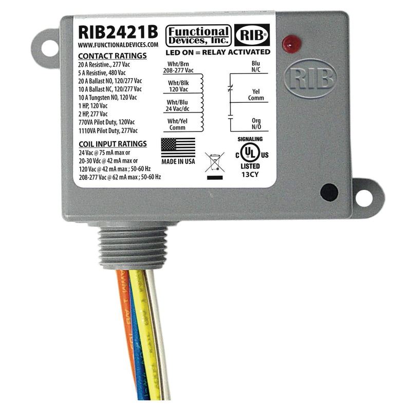 [Australia - AusPower] - Functional Devices RIB2421B Power Relay, 20 Amp SPDT, 24 Vac/dc/120 Vac/208-277 Vac Coil, NEMA 1 Housing 