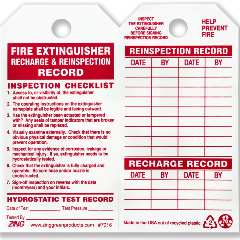 [Australia - AusPower] - Zing Green Products 7016 Eco Fire Safety Fire Extinguisher Tags, 3 x 5.75 Inch, 10 Pack Plastic 