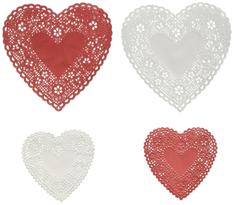 [Australia - AusPower] - Hygloss Products Heart Doilies - Assorted Sizes White And Red Paper Doily, Made In USA, 96 Pack 