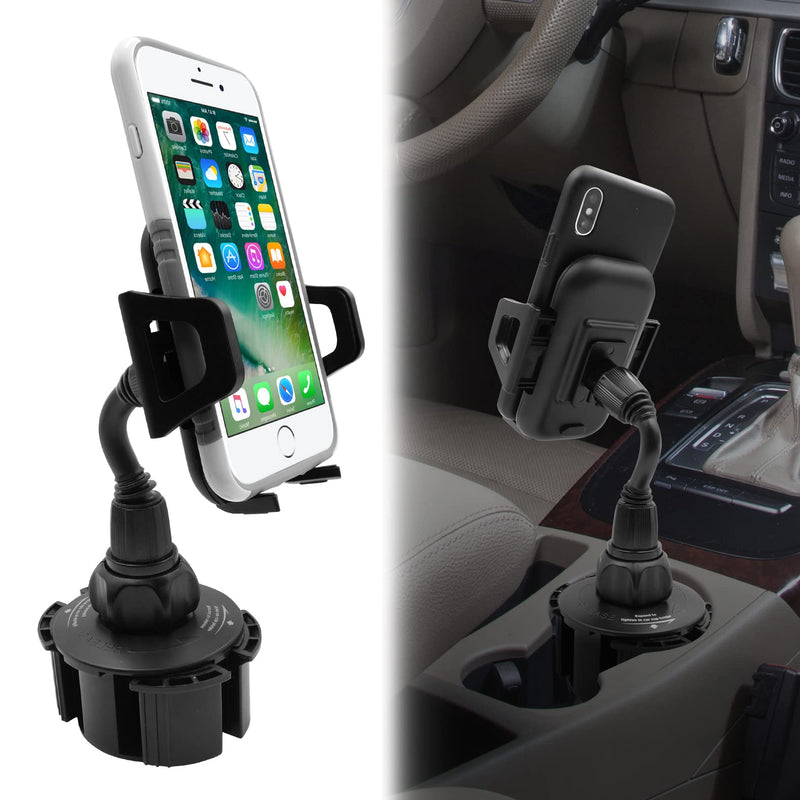 [Australia - AusPower] - Macally Car Cup Holder Phone Mount [Upgraded Base], Adjustable Gooseneck Cell Phone Cup Holder Cradle Car Mount - Easy Clamp Cradle in Vehicle Compatible with All Apple iPhone Android Smartphone 