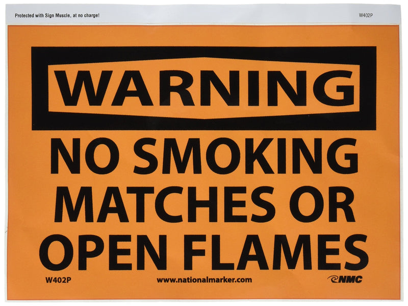 [Australia - AusPower] - NMC W402P WARNING - NO SMOKING, MATCHES OR OPEN FLAMES Sign - 10 in. x 7 in. PS Vinyl Warning Sign with Black on Orange PRESSURE SENSITIVE VINYL .0045 7 x 10 