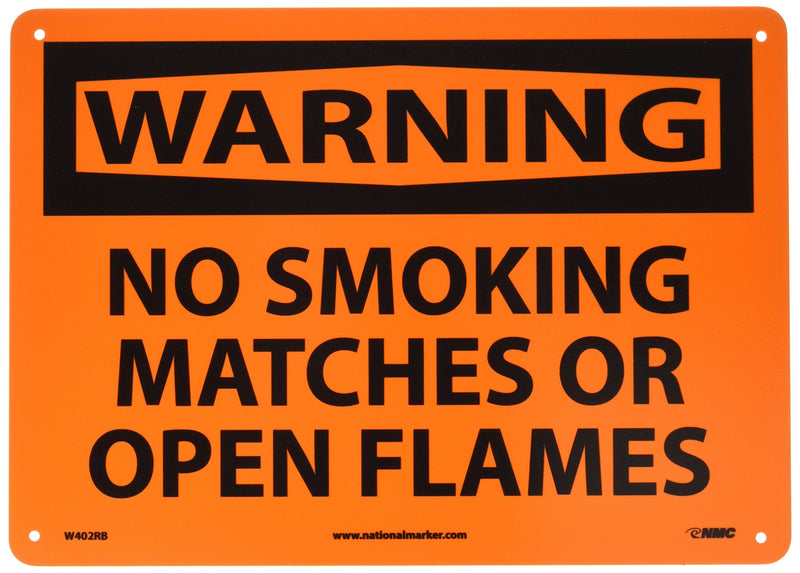 [Australia - AusPower] - NMC W402RB WARNING - NO SMOKING, MATCHES OR OPEN FLAMES Sign - 14 in. x 10 in. Rigid Plastic Warning Sign with Black on Orange 