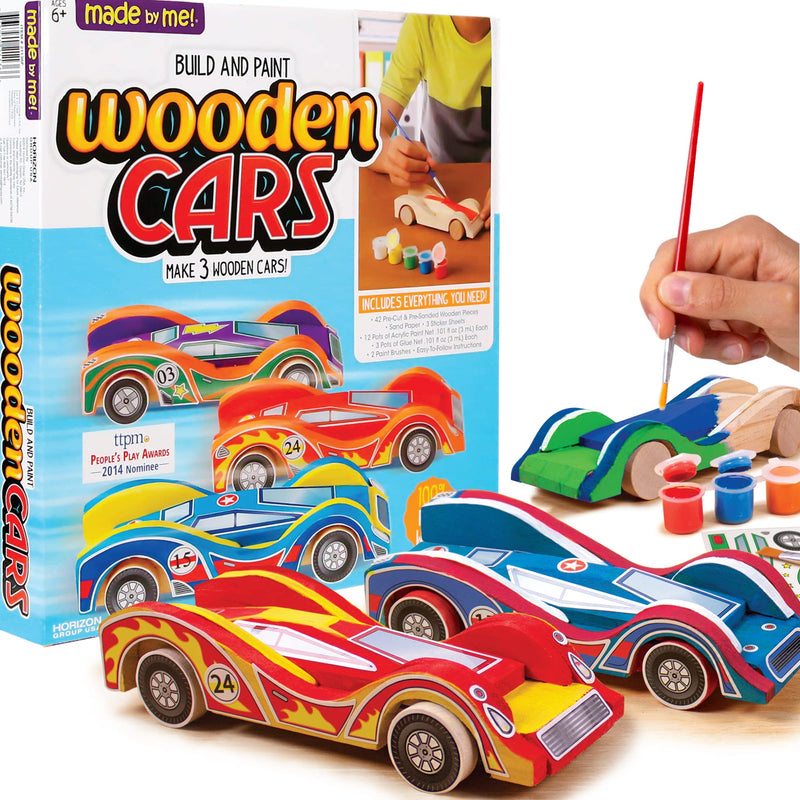 [Australia - AusPower] - Made By Me Build & Paint Your Own Wooden Cars - DIY Wood Craft Kit, Easy To Assemble and Paint 3 Race Cars – Arts and Crafts Kit for Kids Ages 6 And Up, Multicolor 