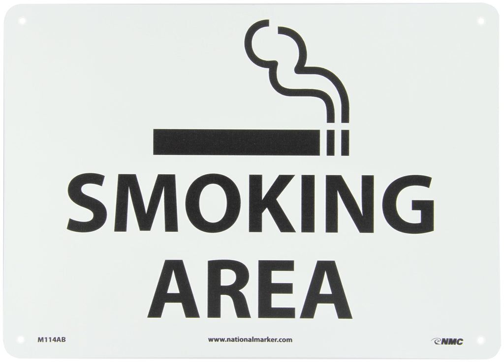 [Australia - AusPower] - NMC M114AB No Smoking Sign with Graphic, Legend "SMOKING AREA", 14" Length x 10" Height, Aluminum 0.040, Black on White ALUMINUM .040 