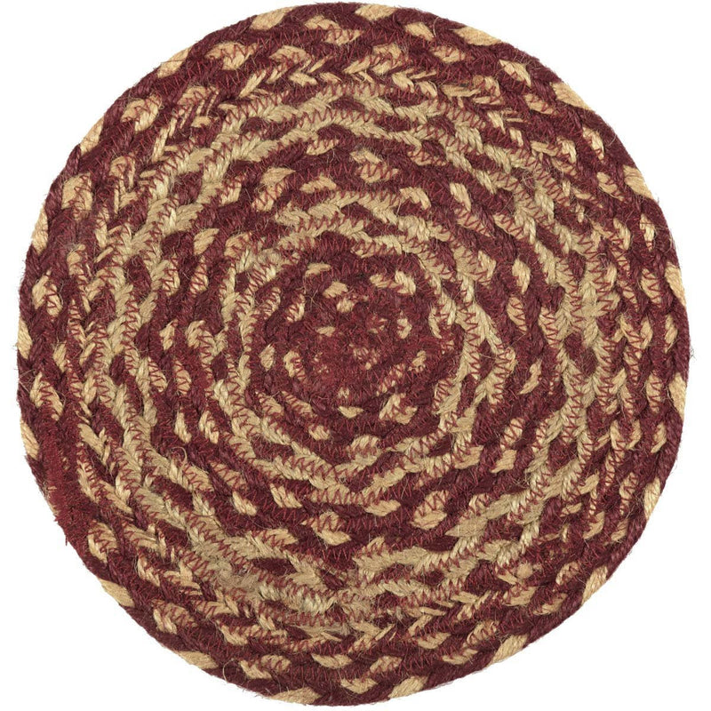 [Australia - AusPower] - VHC Brands Classic Country Primitive Tabletop & Kitchen Jute Red Trivet, 8", Burgundy Natural Tan 