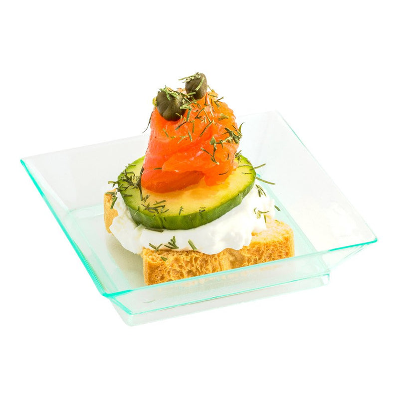 [Australia - AusPower] - Mini Modern Tasting Plate, Mini Plastic Plate with Raised Sides - Great for Snacks, Side Dishes, Desserts and Appetizers - 2.5 Inches - Seagreen - 100ct Box - Restaurantware 