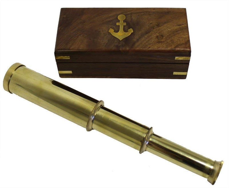 [Australia - AusPower] - Brass 9" Handheld Brass Telescope Nautical Pirate Spy Glass with Box Halloween Decorations Costumes 