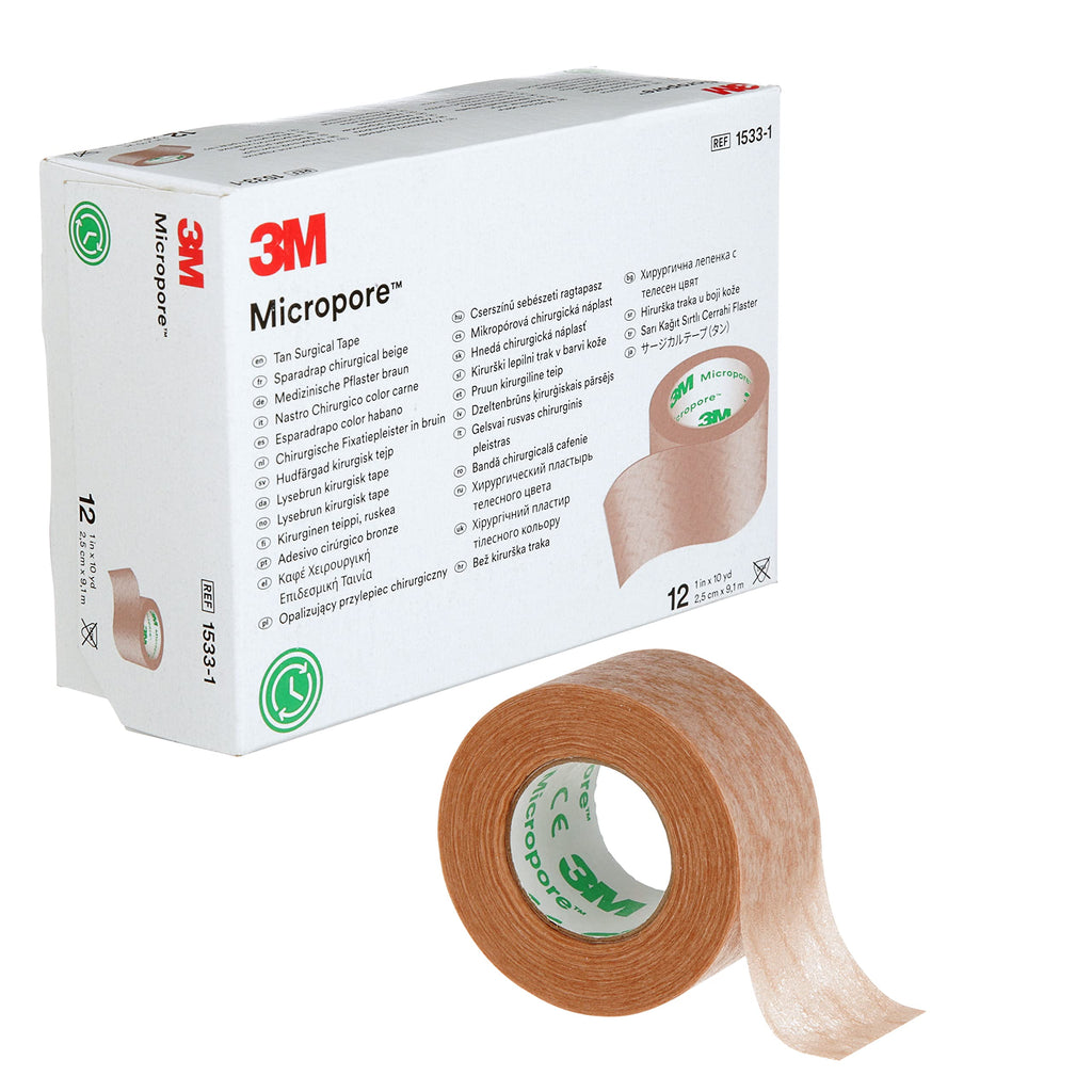 [Australia - AusPower] - 3M™ Micropore™ Surgical Tape Tan 1533-1, 1 inch x 10 yard (2,5cm x 9,1m), 12 rolls/box 