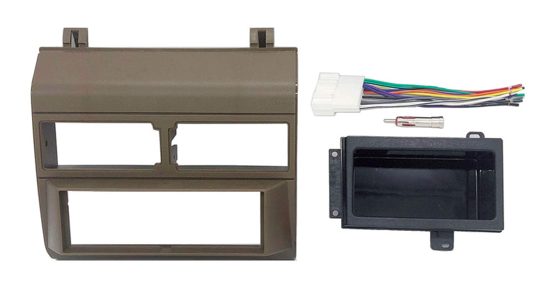 [Australia - AusPower] - Custom Install Parts Brown Complete Single Din Dash Kit + Pocket Kit + Wire Harness + Antenna Adapter Compatible with Select 1988-1996 GMC Chevrolet 
