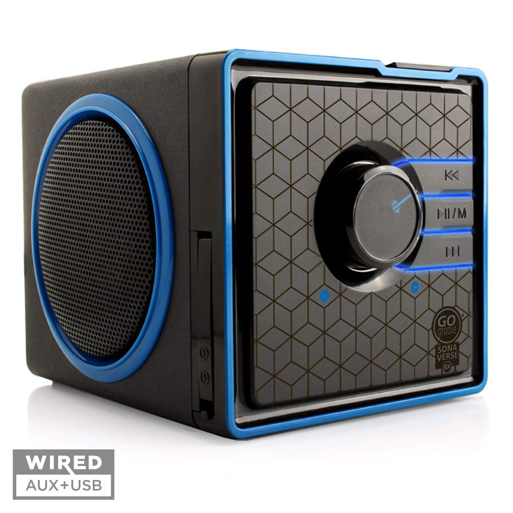 [Australia - AusPower] - GOgroove SonaVERSE BX Wired Portable Speaker with USB Music Player - Cube Speaker with USB Flash Drive MP3 Input, 3.5mm AUX Port, Playback Buttons, Rechargeable 5 Hour Battery (Wired AUX Only) Wired - Blue 
