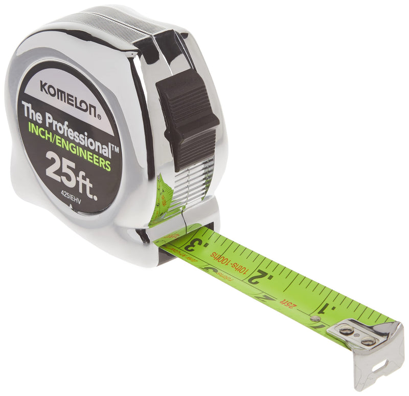 [Australia - AusPower] - Komelon 425IEHV High-Visibility Professional Tape Measure Bother Inch and Engineer Scale Printed 25-Feet by 1-Inch, Chrome 25 FT 