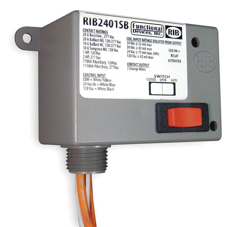 [Australia - AusPower] - Functional Devices (RIB) RIB2401SB Enclosed Relay 20Amp SPST-NO + Override 24Vac/dc/1 