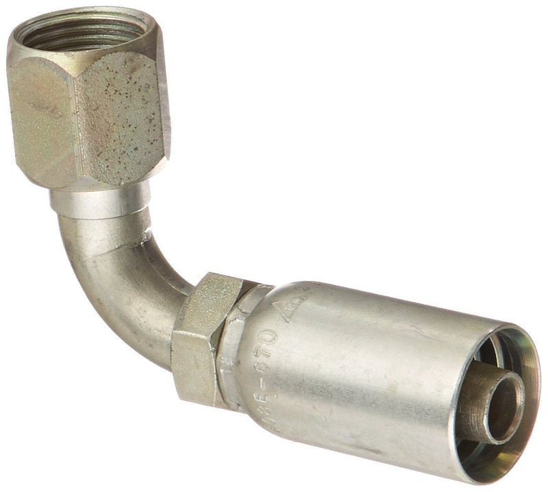[Australia - AusPower] - EATON Weatherhead Coll-O-Crimp 33608E-670 90 Degree Female Swivel Tube Elbow Fitting, SAE 37 Degree, AISI/SAE 12L14 Carbon Steel, 1/2" Hose ID, 5/8" Tube Size 