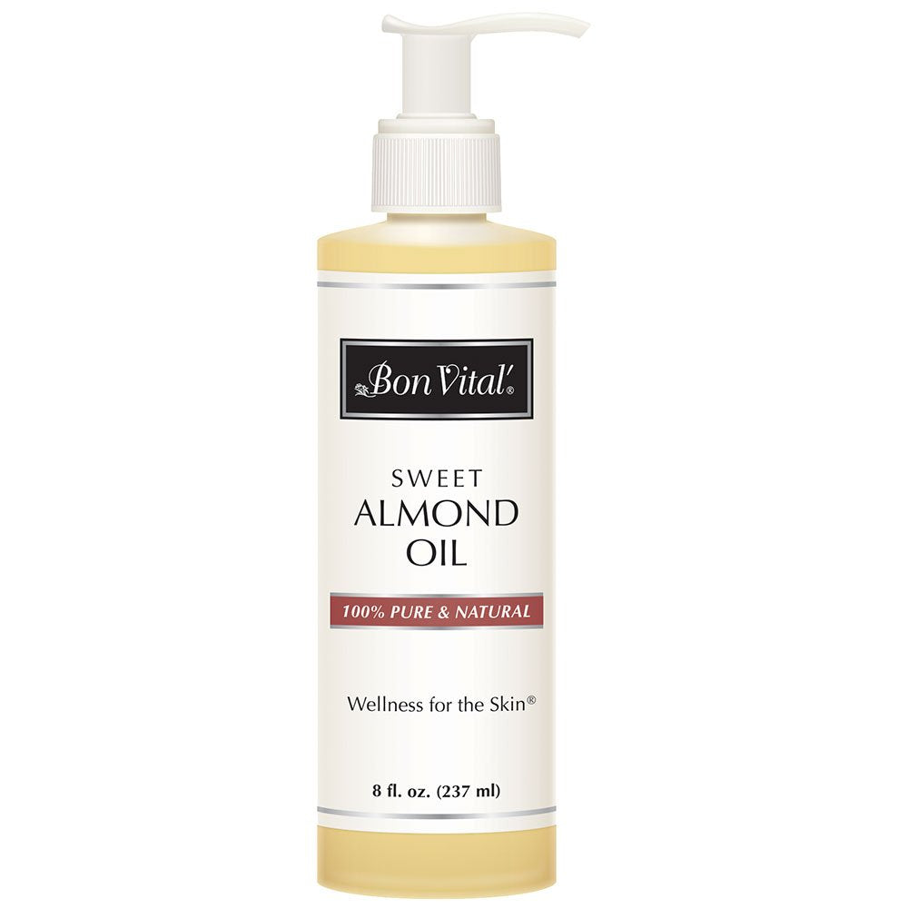 [Australia - AusPower] - Bon Vital' Sweet Almond Oil Skin & Hair Moisturizer & Gentle Massage Oil, Carrier Oil for Diffusers, Improve Hair Texture and Hydrate Skin, 100% Pure Massage Therapy Oil, 8 Ounce Bottle 