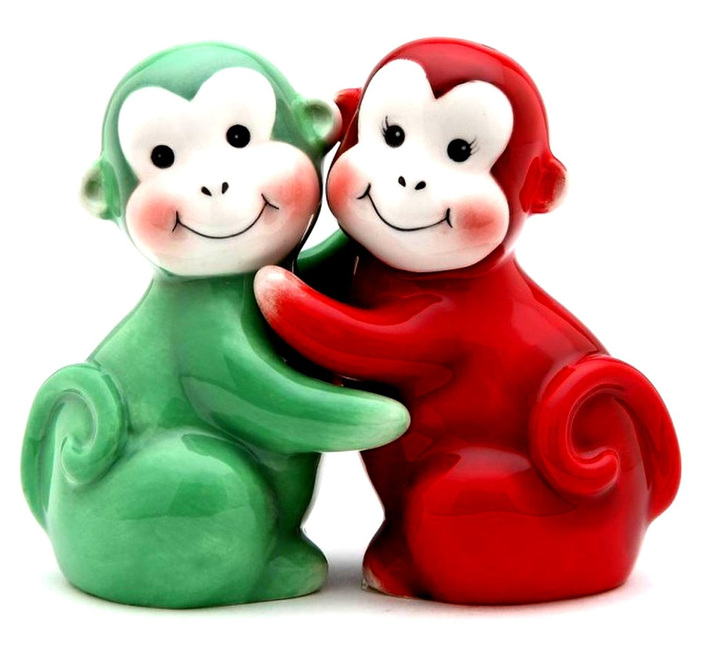 [Australia - AusPower] - 2.13 Inch Red and Green Happy Hugging Monkey Salt and Pepper Shakers 
