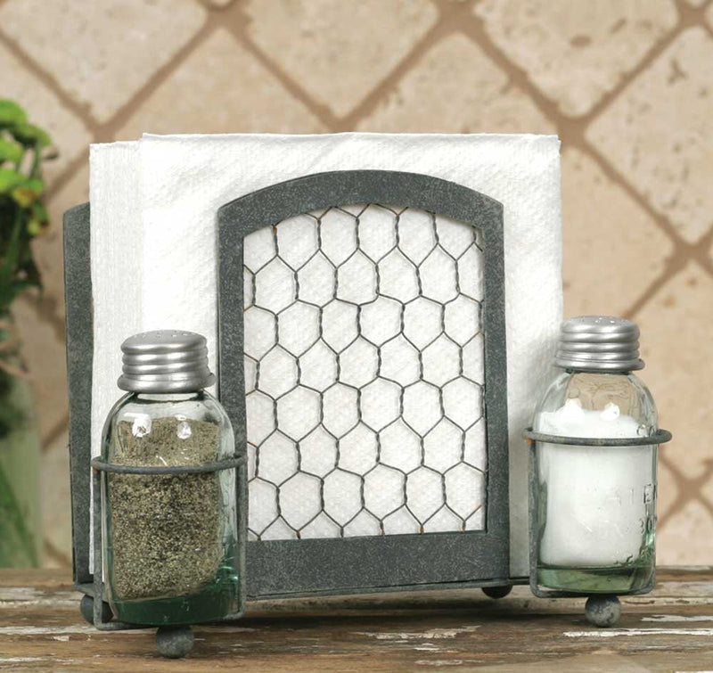 [Australia - AusPower] - Chicken Wire Salt Pepper and Napkin Caddy One Size 