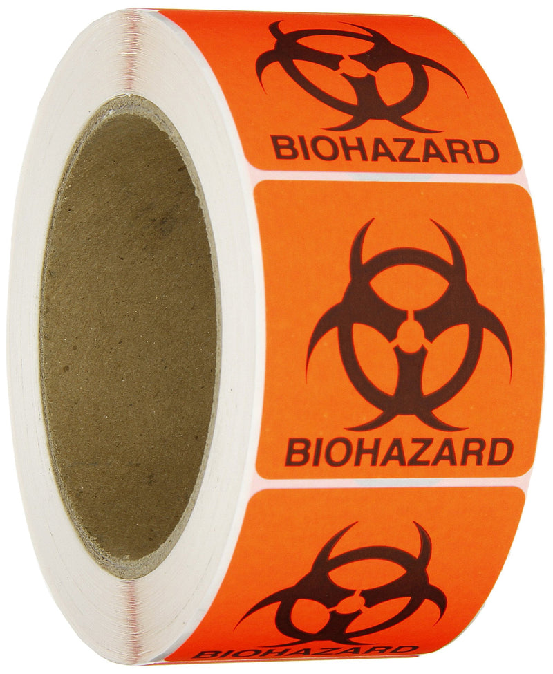[Australia - AusPower] - Roll Products 142-0011 Round Cornered Permanent Adhesive Biohazard Warning Label with Black Imprint, Legend "Biohazard" (with Logo), 2" Length x 2" Width, for Identifying and Marking, Fluorescent Red/Orange (Roll of 500) 