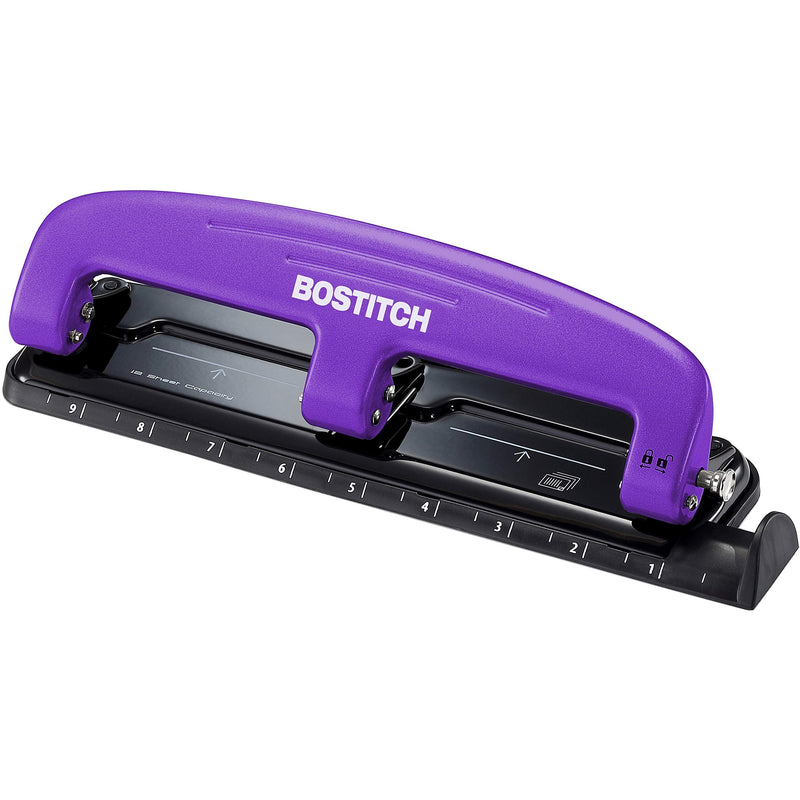 [Australia - AusPower] - Bostitch Office EZ Squeeze Reduced Effort 3-Hole Punch, 12 Sheets, Purple,black , 1.6" x 3" x 11" 