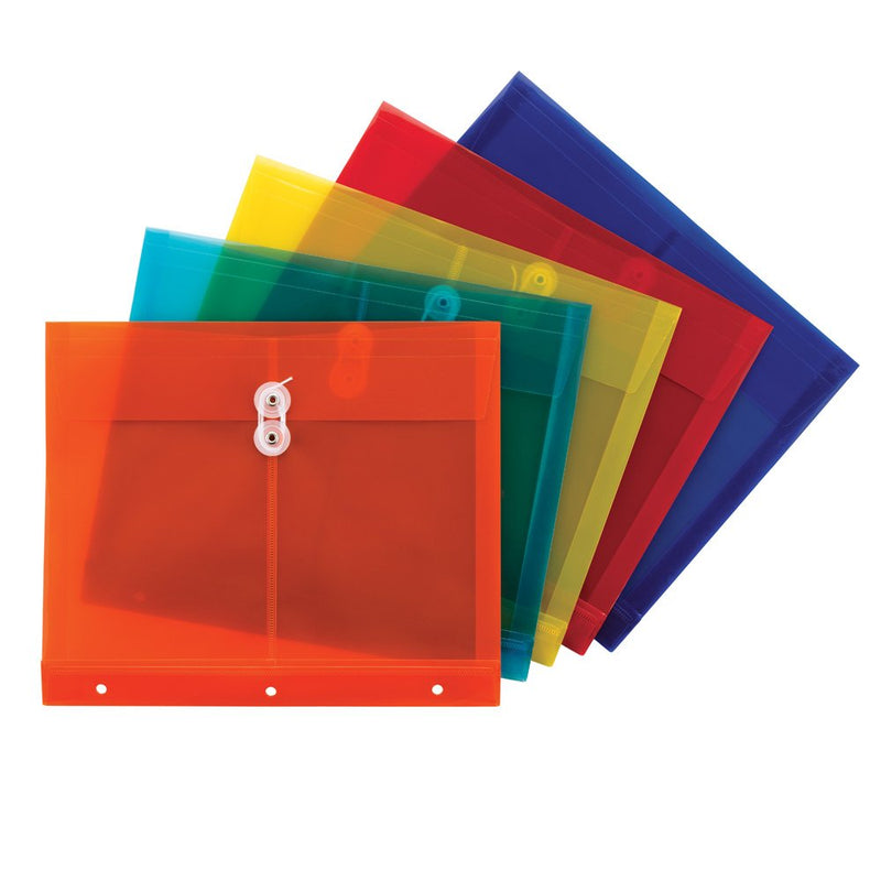 [Australia - AusPower] - Smead Poly Project Envelope, 1-1/4" Expansion, String-Tie Closure, Side Load, Letter Size, 5 per Pack (89519) Assorted Colors 
