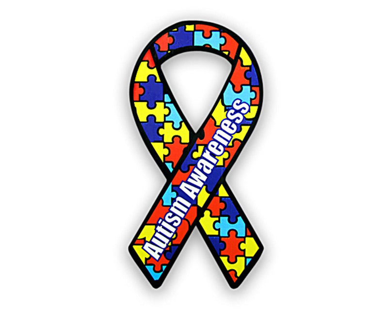 [Australia - AusPower] - 50 Large Paper Autism Ribbons for Decoration or Fundraising - Autism Awareness Puzzle Piece Ribbon Cut Outs (1 Pack/50 Ribbons) 