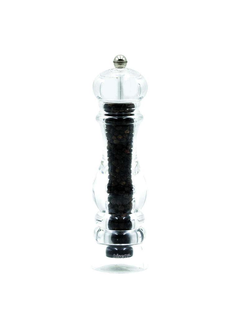 [Australia - AusPower] - Bisetti Milano 8.7 Inch Clear Acrylic Pepper Mill With Adjustable Carbon Steel Grinder, Made in Italy 8.75" 