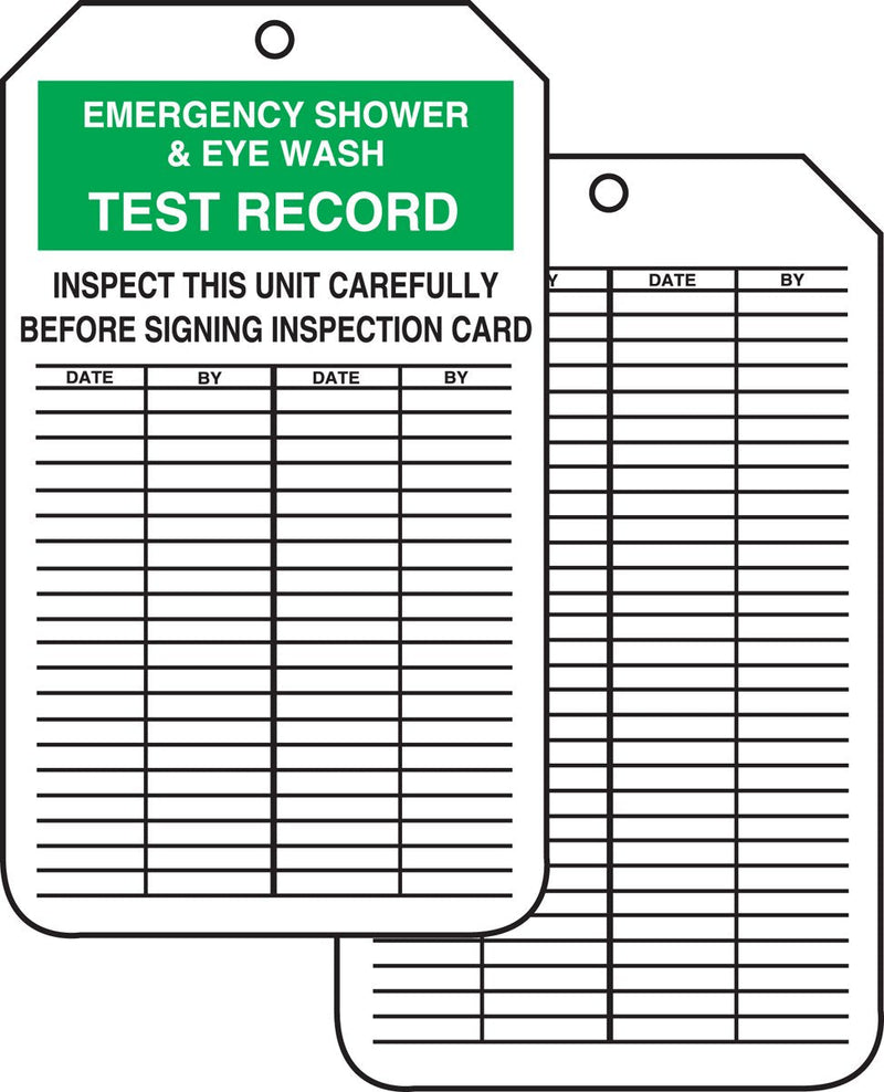 [Australia - AusPower] - Accuform Signs MGT207CTP Inspection Record Tag, Legend"Emergency Shower & Eye WASH Test Record", 5.75" Length x 3.25" Width x 0.010" Thickness, PF-Cardstock, Green/Black on White (Pack of 25) 25 Pack 