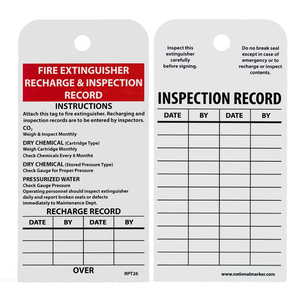 [Australia - AusPower] - NMC RPT26 Fire Extinguisher Recharge & Inspection Record Tag, Unrippable Vinyl, Notice Inspection Tag, Black, Red, White 