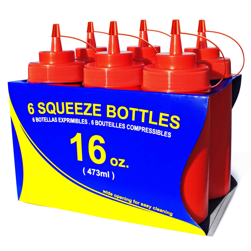 [Australia - AusPower] - New Star Foodservice 26344 Squeeze Bottles, Plastic, Wide Mouth, 16 oz, Red, Pack of 6 16 oz 6-Pack 