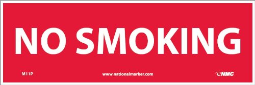[Australia - AusPower] - NMC M11P NO SMOKING Sign - 12 in. x 4 in., White Text on Red Base, PS Vinyl Security Sign PRESSURE SENSITIVE VINYL .0045 4 x 12 