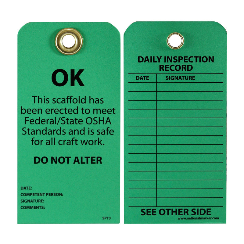 [Australia - AusPower] - NMC SPT3 OK - DO NOT ALTER Tag - [Pack of 25] 3 in. x 6 in. 2 Side Cardstock Inspection Tag with Grommet, Black Text on Green Base 