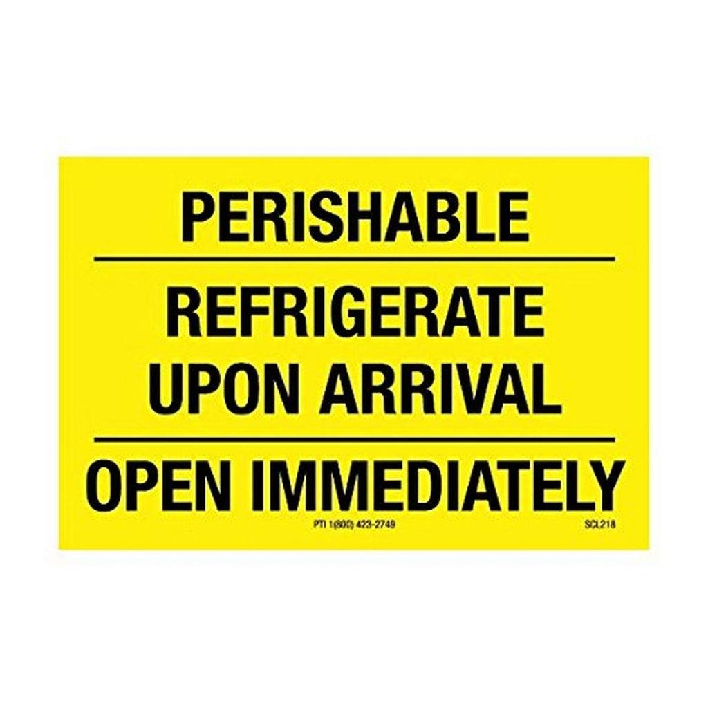 [Australia - AusPower] - Polar Tech SCL218 Pressure Sensitive Permanent Adhesive Label, "PERISHABLE REFRIGERATE UPON ARRIVAL OPEN IMMEDIATELY", 3" Length x 2" Width, Black on Yellow (Roll of 500) 