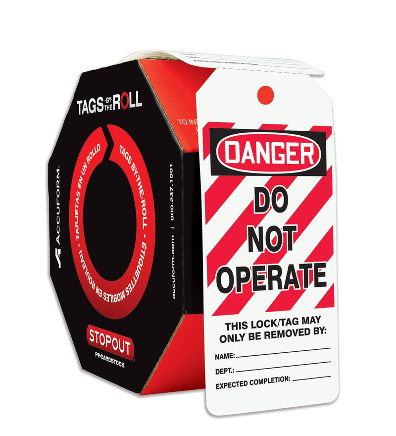 [Australia - AusPower] - Accuform 100 Lockout Tags by-The-Roll, Danger Do Not Operate, US Made OSHA Compliant Tags, Tear & Water Resistant PF-Cardstock, 6.25"x 3", TAR114 100 Tags 
