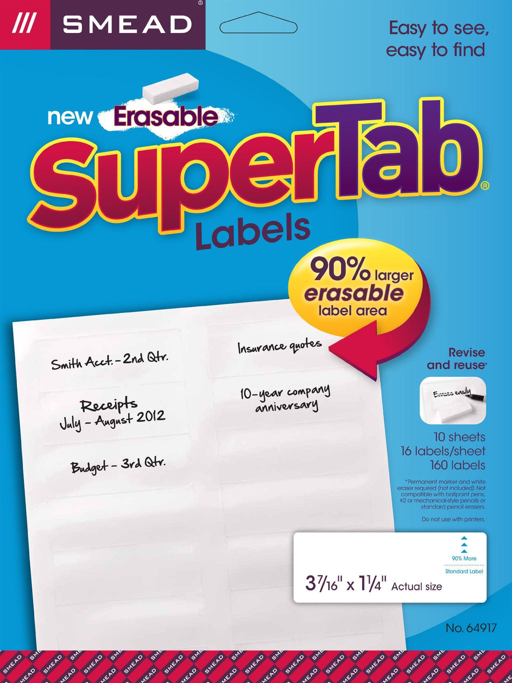 [Australia - AusPower] - Smead Erasable SuperTab File Folder Labels, White, 160 Labels per Pack (64917) 