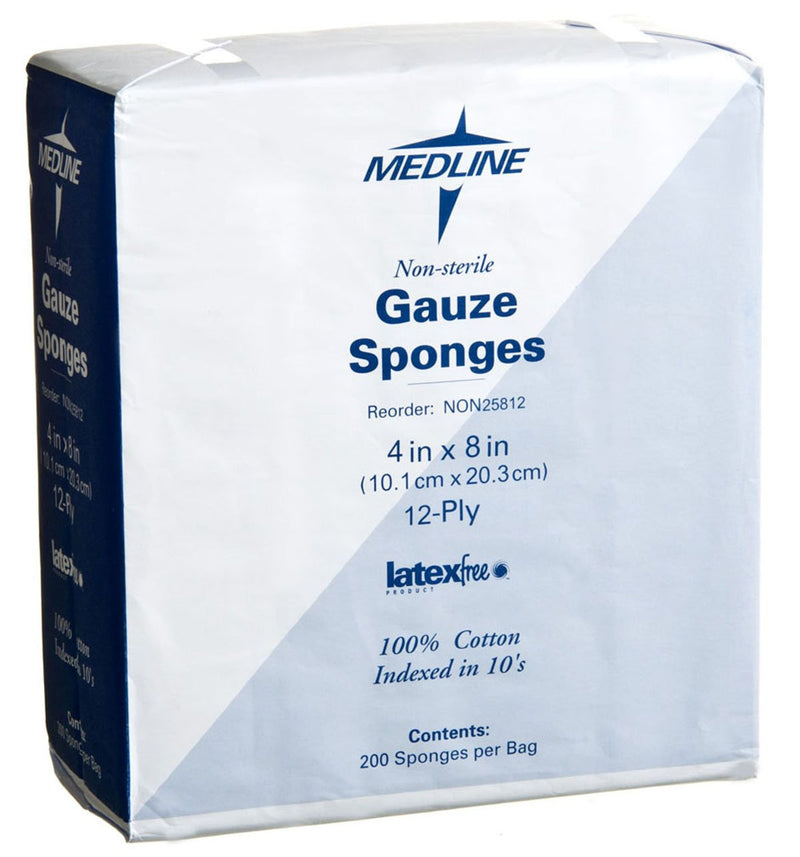[Australia - AusPower] - Medline NON25812ZZ Gauze, Sponge, 8" x 4", 12Ply, Woven, Ns, Lf (Pack of 200) 
