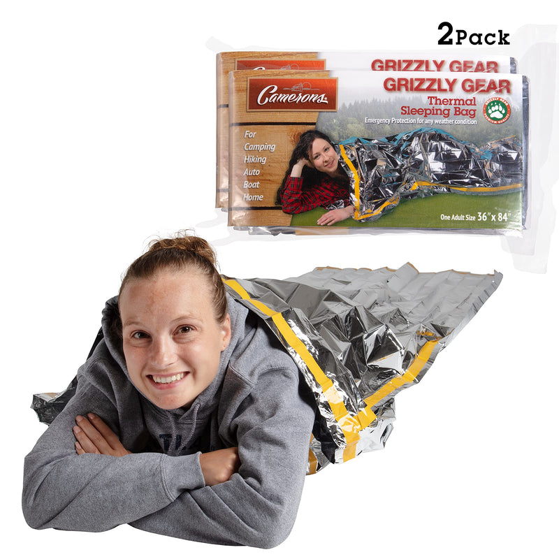 [Australia - AusPower] - Grizzly Gear Emergency Thermal Sleeping Bags Weatherproof Mylar Disaster Survival Bivouac | 7 ft x 3 ft | Compact Lightweight Shelter Signal Reflective Utility | Premium Prepper 2 Pack 