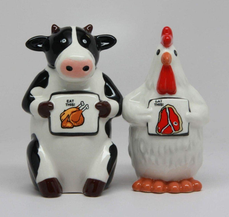 [Australia - AusPower] - Pacific Trading Eat Chicken Eat Beef Ceramic Salt and Pepper Shaker Set 