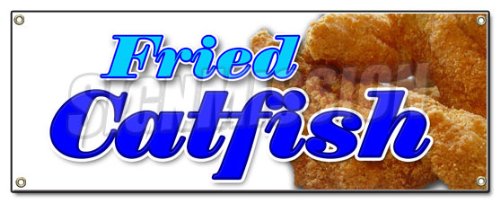 [Australia - AusPower] - Fried Catfish Banner Sign Fresh Lunch Dinner Local Platter Sandwich French Fries 18''x48" 