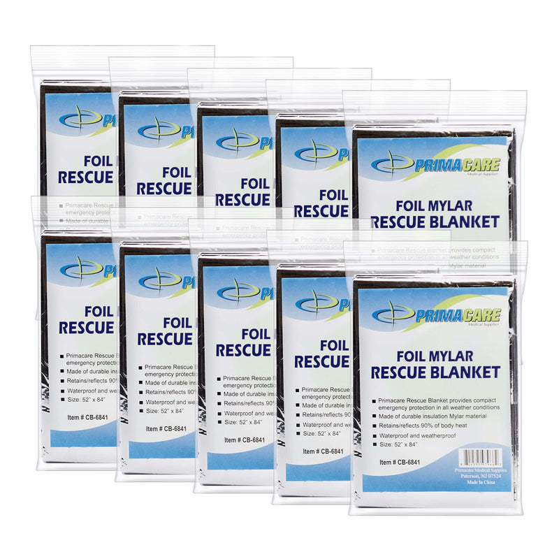 [Australia - AusPower] - Primacare CB-6841-CS Emergency Foil Mylar Thermal Blanket, 82" Length x 54" Width (Pack of 10) 