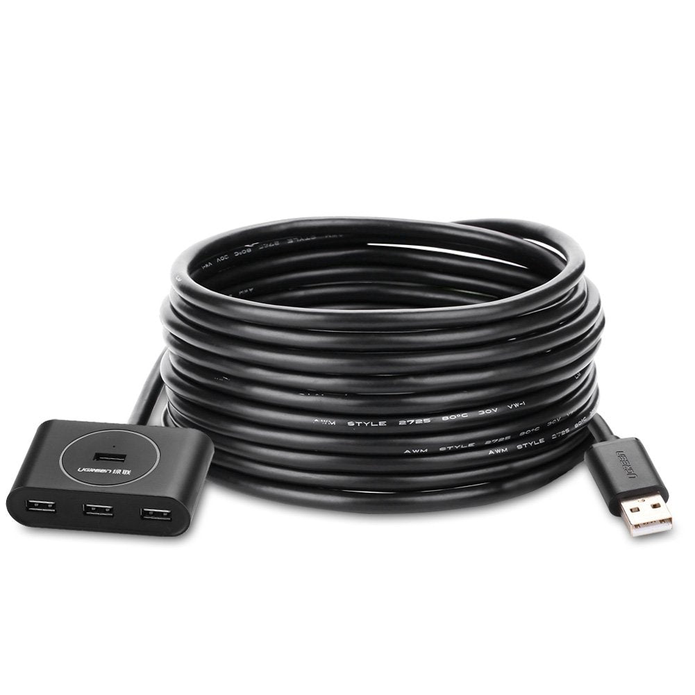 [Australia - AusPower] - UGREEN USB Extension Cable USB 2.0 Active Repeater Extension Hub Cable 4-Port USB Hub A Male to A Female with Built-in Signal Booster Chips 15ft 