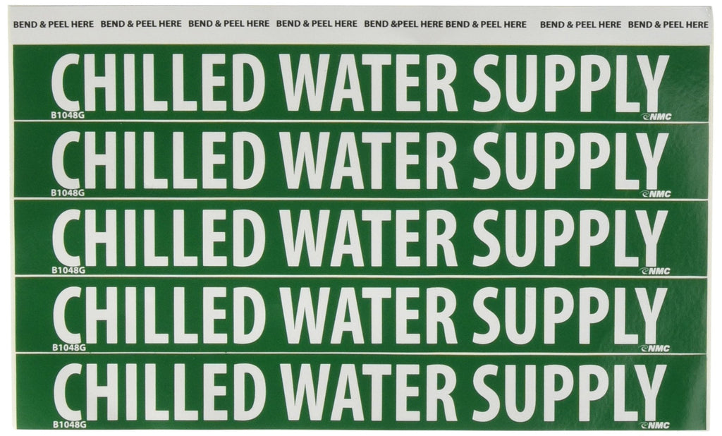 [Australia - AusPower] - NMC B1048G Pipemarkers Sign, Legend"Chilled Water Supply", 9" Length x 1" Height, 3/4" Letter Size, Pressure Sensitive Vinyl, White on Green (Pack of 25) 9 inches length 
