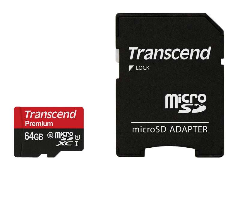 [Australia - AusPower] - Transcend 64GB MicroSDXC Class10 UHS-1 Memory Card with Adapter 90 MB/s (TS64GUSDU1) Standard Packaging 
