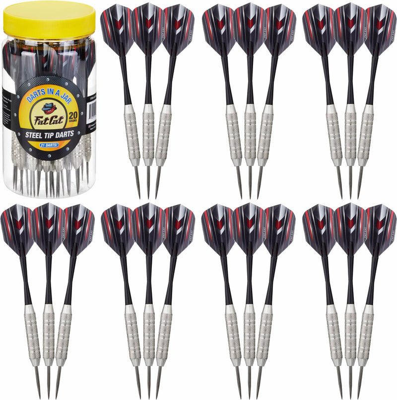 [Australia - AusPower] - Fat Cat Darts in a Jar: Steel Tip Darts with Storage/Travel Container, 20 Grams (Pack of 15, 21 and 27 Darts) Jar with 21 Darts 
