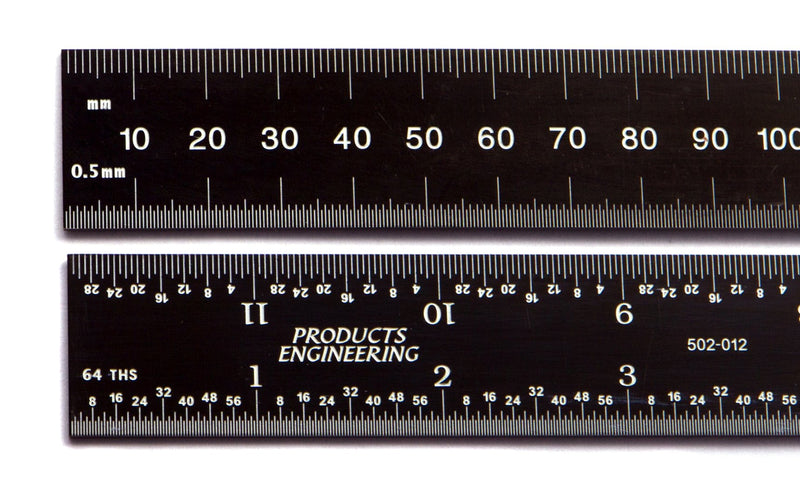 [Australia - AusPower] - PEC Tools 12" 300 mm English / Metric black chrome, "high contrast" machinist ruler with markings .5mm, mm 1/32" and 1/64" 