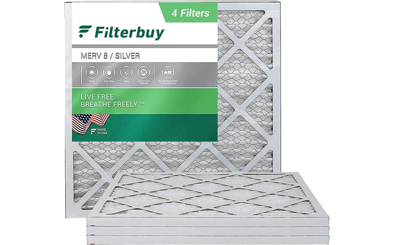 [Australia - AusPower] - Filterbuy 14x14x1 Air Filter MERV 8, Pleated HVAC AC Furnace Filters (4-Pack, Silver) 
