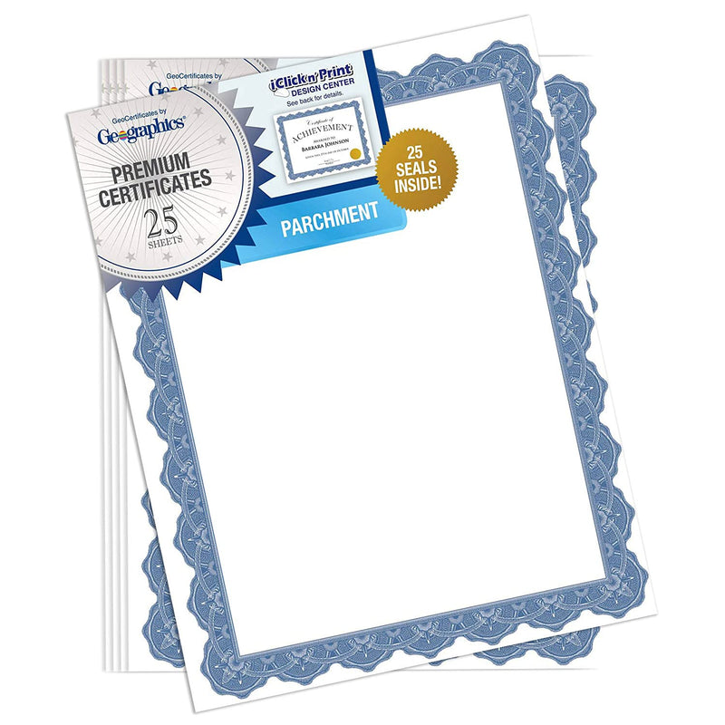 [Australia - AusPower] - Geographics Optima Blue Blank Award Certificate Paper with Gold Foil Seals, 8.5 x 11", Seal 1.75" (Pack of 25) 