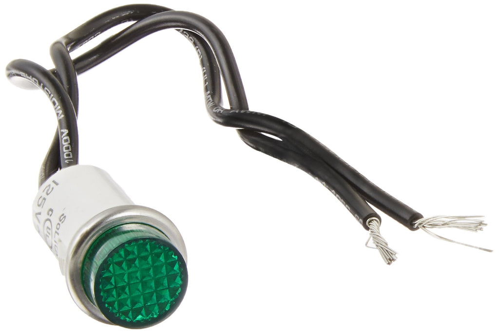 [Australia - AusPower] - Round Indicator Light with Non Replacable Lamps, Press Fit, 0.5" Panel Cutout, 0.5" Mounting Hole Diameter, Green 0.25 Cyl Diamond Lens, Stainless Bezel 