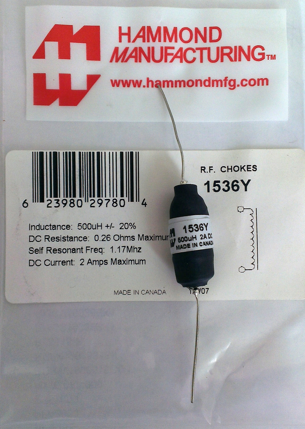 [Australia - AusPower] - Hammond Manufacturing 1536Y Hash Choke 500 UH 2A 