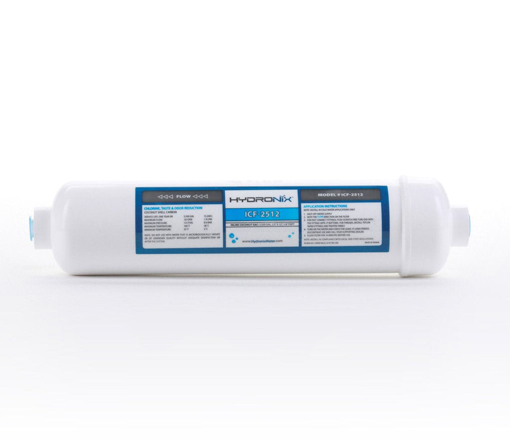 [Australia - AusPower] - Hydronix ICF-2512 Inline Reverse Osmosis Post, Fridge & Ice Coconut GAC Water Filter 2.5 x 12, 3500 Gal, 1/4" NPT Ports 