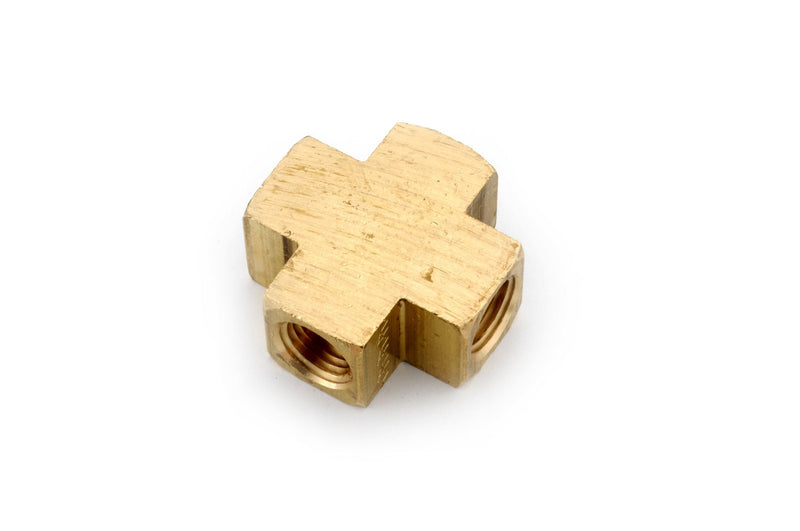 [Australia - AusPower] - Anderson Metals 06102 Brass Pipe Fitting, Barstock Cross, 1/4" x 1/4" x 1/4" x 1/4" NPT Female Pipe 