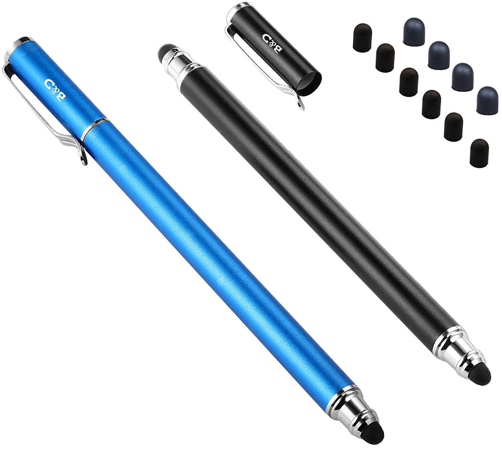 [Australia - AusPower] - Bargains Depot (2 Pcs)[0.18-inch Fine Tip ] Stylus Touch Screen Pens 5.5" L Perfect for Drawing Handwriting Gaming Compatiable with Apple iPad iPhone Samsung Tablets and all Other Touch Screens Come with 10 Extra Rubber Tips Blue/Black 